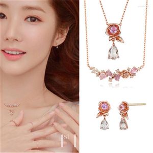 Halskette Ohrringe Set Park Min Young Anhänger Rose Blume Ihr Privatleben Mode Kette Schmuck Valentinstagsgeschenk