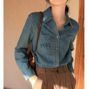 Women's Blouses Shirts New 2023 Autumn Spring Women s Casual Fashionable Denim Jean Style Minimalist Lady Topsyolq