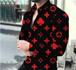 Lyxiga herrskjortor trendiga singelbröst skjortor Casual mönsterbokstav tryckt långärmade toppar herrkläder
