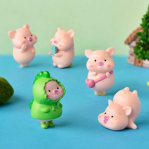 Dekoratif Nesneler Figürinler Kawaii Pig Reçinesi DIY Ev Dekorasyon Dolay Moss Moss Terrarium Peyzaj Aksesuarları Peri Bahçe Minyatürleri Odası Dekor 230428