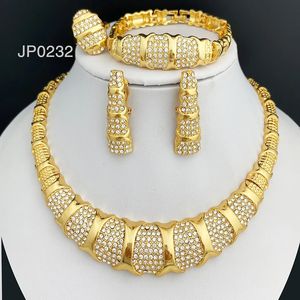 Wedding Jewelry Sets Latest Dubai Gold Color Luxury 18K Plated Women Necklaces Earrings Ring Bracelet Party Accessories 231130