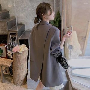 Women's Suits Plus Size S-3XL Women Blazer Jacket Oversize Loose Chic Split Back Spring Autumn Fashion Casual Elegant Office Work Black Grey