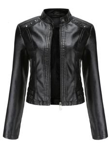 Damen Leder Faux In Frauen Sring Herbst Schwarz Jacken Reißverschluss Niet Kurz Basic Mantel Mode Schlanke Weibliche Motor Biker Pu Jacke 231129