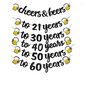 Dekoracja imprezy błyszczące okrzyki z piwami do 30. 21 40 50 60 lat urodziny Banery czarne złoto proszkowe piwo girland dorośli