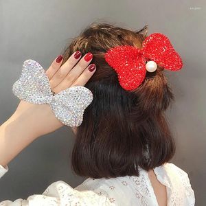 Haarspangen, elegante Haarbänder mit großer Schleife, elastische Bänder, blinkende rote Kristallperle, Mädchenschmuck, Strass-Stirnbänder für Frauen, Kopfbedeckung