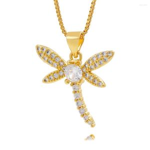 Chains Fashion Antique Gold Color Flying Animal Insect Women Necklace Butterfly Dragonfly CZ Charms Cicada Pendant Gift
