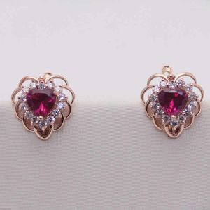 Dangle Earrings 585 Purple Gold Inlaid Ruby For Women Fashion Classic 14K Rose Crystal Heart-shaped Ear Studs Light Luxury Jewelry