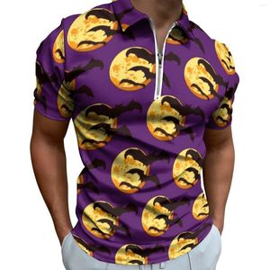 Polo da uomo Moon Flying Bats Polo Shirts Uomo Cute Halloween Camicia casual Summer Fashion Zipper T-shirt Manica corta Top stampati oversize