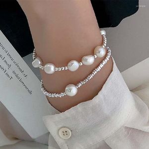 Charm Bracelets Minar Classic Natural Freshwater Pearl Beaded Bracelet For Women Silver Color Square Beads Every Day Accessoires