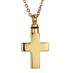 Cremation Jewelry Gold Cross Pendant Keepsake Memorial for Ashes Urn Halsband Rostfritt stål - Ingår Fill Kit2584