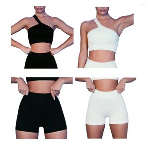 Aktiva uppsättningar 2 stycken träning kläder hudvänlig behåchsacksäker svettsäker shorts leggings skörd toppar gym fitness set svart bra m m