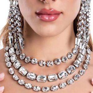 Dingle örhängen mode som säljer storstor rineston choke ring kvinnors halsband personliga smycken geometri kristall bröllop g
