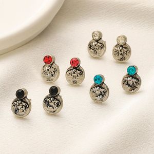 Semplice placcato oro 18 carati argento 925 designer di marca di lusso lettere stud geometriche donne famose viso strass di cristallo orecchino di perla festa di nozze gioielli 4 colori