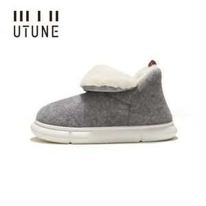 Slippers UTUNE Men's Snow Boots Slippers Winter Warm Felt Women House Shoes Platform Indoor Slippers Plain Winter Boots Gray Size -47 231130