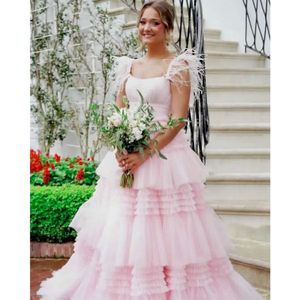 Różowa sukienka ślubna panna młoda pióra pióra Bez rękawów elegancka podłoga długość księżniczki na przyjęcie weselne vestido de noiva