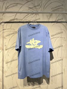 Xinxinbuy Men DesignerTeeTシャツパリグラジエントタイ染料レター印刷半袖女性黒い青灰色XS-2xl