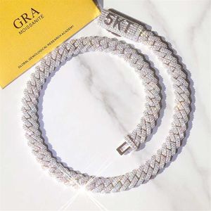 Gra Certificate Moissanite Diamond 10mm 12mm Wide Solid Silver Cuban Link Chain for Mens Hip Hop Necklace1877