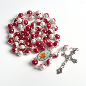 Chains Fashionable Round Beads Rosary Necklaces Red And White Infant Jesus Of Prague