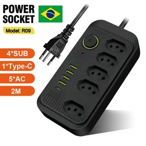 Strömremsor Förlängningssladdar Surge Protectors Brasilien Plug Socket Strip med USB Typ C -sladd Smart Hemlinje Filter Brasil AC Outlet Electrical BR Adapter 231130