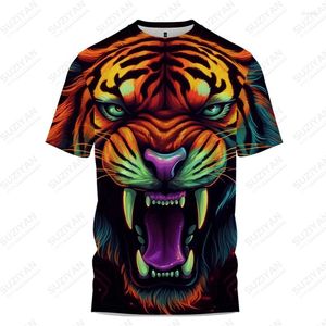 Camisetas masculinas Verão -Camisa Colorida Tigre 3D Impresso Casual Moda Tendência Solta