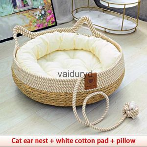 Letti per gatti Mobili Letto estivo Tessuto Tappezzeria rimovibile Casa per dormire Pavimento antigraffio Rattan Resistente all'usura Lavabile Forniture per animali domesticivaiduryd