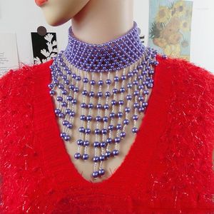 Collane con ciondolo Elegante collana di perle con frange viola multistrato di lusso elegante 2023 Trend Jewelry Fashion Woman's Wedding Party Gift