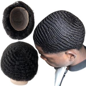 Substituição de cabelo humano virgem malaio 1 # jet black 8mm raiz afro unidade masculina 8x10 peruca de renda suíça completa para homem negro