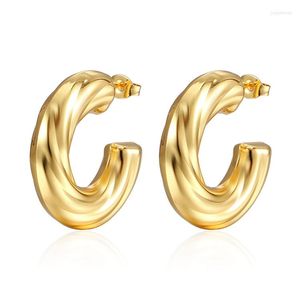 Hoop Earrings INS French Retro Simple Golden Color Hollow Titanium Steel Fashion Exaggerate Women's C Shape Thick Earring ZK40