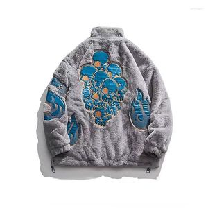 Women's Jackets Vintage Skull Embroidered Lamb Fleece Jacket Women Winter 2023 King Size Zipper Casual Top Cotton Cardigan Streetwear