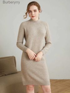 Grundlegende Freizeitkleider. Halber Rollkragenpullover, verdicktes Kaschmir-Kleid für Damen, Herbst und Winter, mittellanges Pullover-Pullover-Kleid, dünner Woll-Bodenrock. L231130