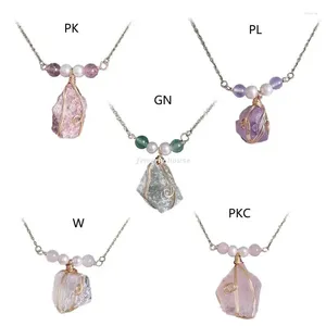 Pendant Necklaces Natural Stone Pink Crystal Amethyst Green Aventurine Pearl Gemstones Necklace LXAE