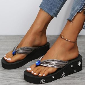 Slippers Luxury Rhinestones Flip Flops Women Sandals Holidays Summer Beach Shoes Wedge Platform Sandal Large Size Cc45