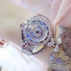 Wristwatches Crystal Watch For Women BS Luxury Diamond Bling Rose Gold Silver 32mm Dial Waterproof Quartz Iced Out Jewelry Gift