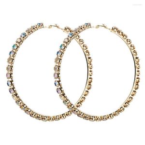 Hoop Earrings Color Mixing Women Copper Hyperbole Round Simple Rhinestone Large Korean Vintage Party Fashion Charm Gift 2023