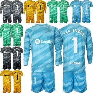 Clube Equipe Goleiro Manga Longa Futebol 1 Marc-Andre Ter Stegen Jersey Goleiro GK Set 13 Inaki Pena 26 Ander Astralaga Antoni Ramallets Camisa de Futebol Homem Crianças BaSai