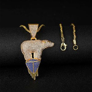 Cuban link chain mens necklace New environmental protection theme Polar Bear Hip hop diamond pendant Cuban chain jewelry Hip Hop Necklace Men Jewelry