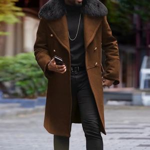 Homens misturas moda masculina casacos outono inverno britânico tamanho grande streetwear casaco gola de pele masculino lã outwear cardigan 231129