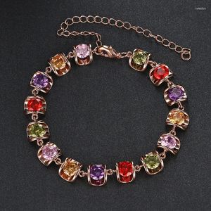 Charm Bracelets Fashion Luxury Shining Cubic Zirconia Women Party Show Rose Gold Color Bride Wedding Gifts B-030