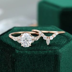 Anéis de casamento CxsJeremy 14k Rose Gold Bridal Set 1.5ct Corte Oval 6.8mm Anel de Noivado Banda Mulheres Antigo 231130