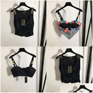 Womens T-Shirt Designers T Shirts Bustier Underwear With Metal Badge Y Deep V Denim Sling Tube Tops Women Clothing Drop Delivery Appar Dh2J3