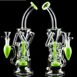 10 Inch Purple Green Thick Glass water pipes Recycler Heady Oil Dab Rigs Tornado Bong With Stereo Matrix perc 14mm Female Bowl