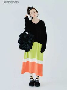 Basic Casual Dresses imakokoni autumn and winter stretch mohair colorblock woven dress plus size striped knitted skirt 223821L231130