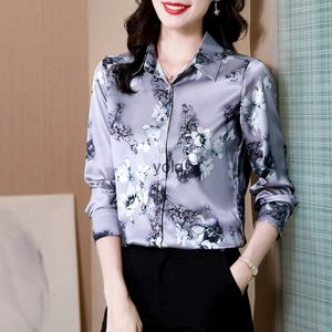 Women's Blouses Shirts Fashion Women 2023 Flower Printed Long-Sleeved Ladies Casual Shirt Vintage Topsyolq