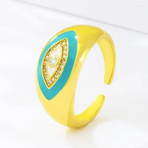 Cluster Ringe Mode Retro Bunte Tropfen Öl Hip Hop Frauen Ring Micro Inlay Glanz Zirkon Teufels Auge Trend Damen offene Schmuck