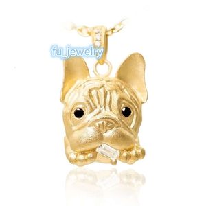 Designer fina smycken vermeil guld solid 925 sterling silver svart moissanit valp bulldog hund hänge halsband för kvinnor