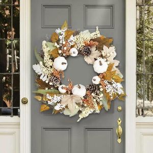 Decorative Flowers Artificial Autumn Wreaths For Front Door Orange Flower Eucalyptus Leaves Wreath Thanksgiving Harvest Festival Halloween