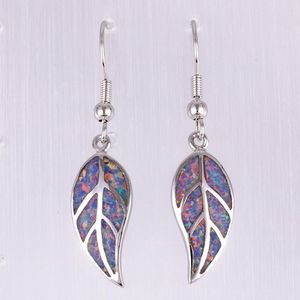 Dingle örhängen Kongmoon Nature Leaf Form Lavender Purple Fire Opal Silver Plated Smycken för kvinnor Drop