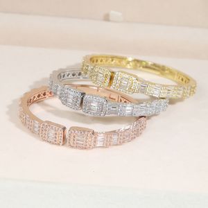 Nuovo designer formato aperto con rettangolo quadrato zircone braccialetto elegante braccialetto hip hop oro rosa pavimentato zirconi regalo per le donne gioielli all'ingrosso