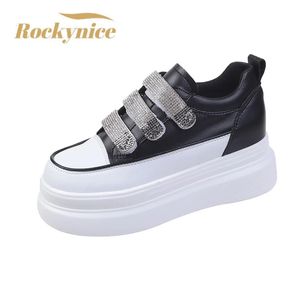 Slipperplattform Sneakers Hösthöjd Ökande läder Casual Shoes 8cm Tjock Sole Bling Woman Deportivas Mujer 231129