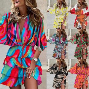 캐주얼 드레스 2023 크로스 국경 독립 스테이션 패션 클래식 폭발성 가을 방망이 v- 넥 헴 라인 불규칙한 드레스 여자